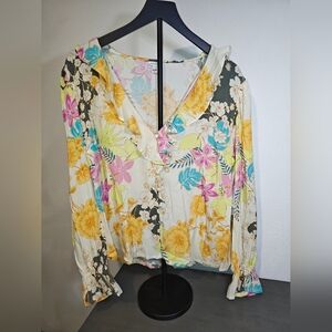 Guess Floral Blouse - Cream, Yellow, Pink, Blue, Brand New With Tags